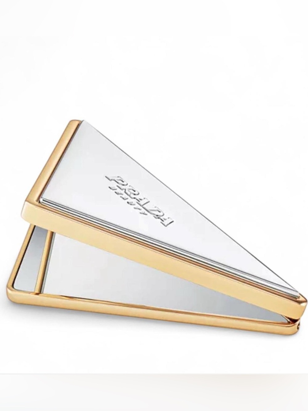 Authentic Prada beauty Triangle Double Sided Compact Mirror with gold trim